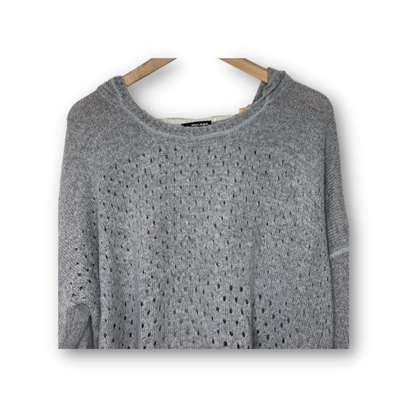 DKNY JEANS | Long Sleeve Gray Open Weave Hooded Sweater | Size L - Picture 4 of 8